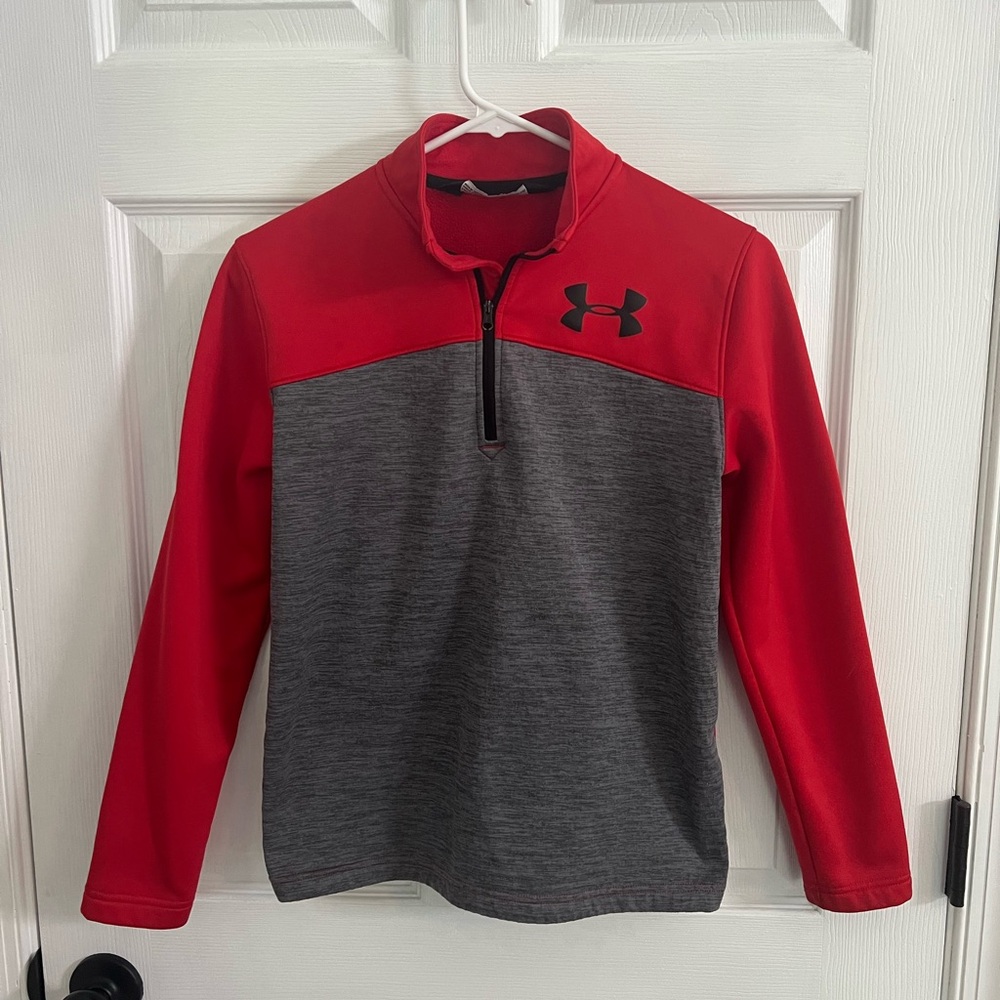 Boy’s Under Armour Red and Gray Quarter-Zip Pullover, Youth Large